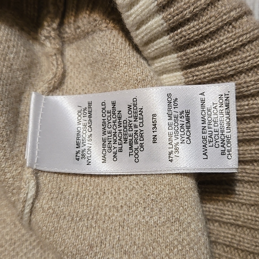 Vineyard Vines Double Knit Mock Neck Jacquard Sweater Cream and Tan Size L - Picture 9 of 9